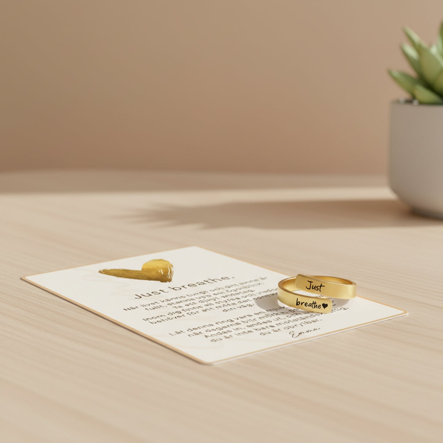 Just Breathe Citat Ring med Meddelandekort