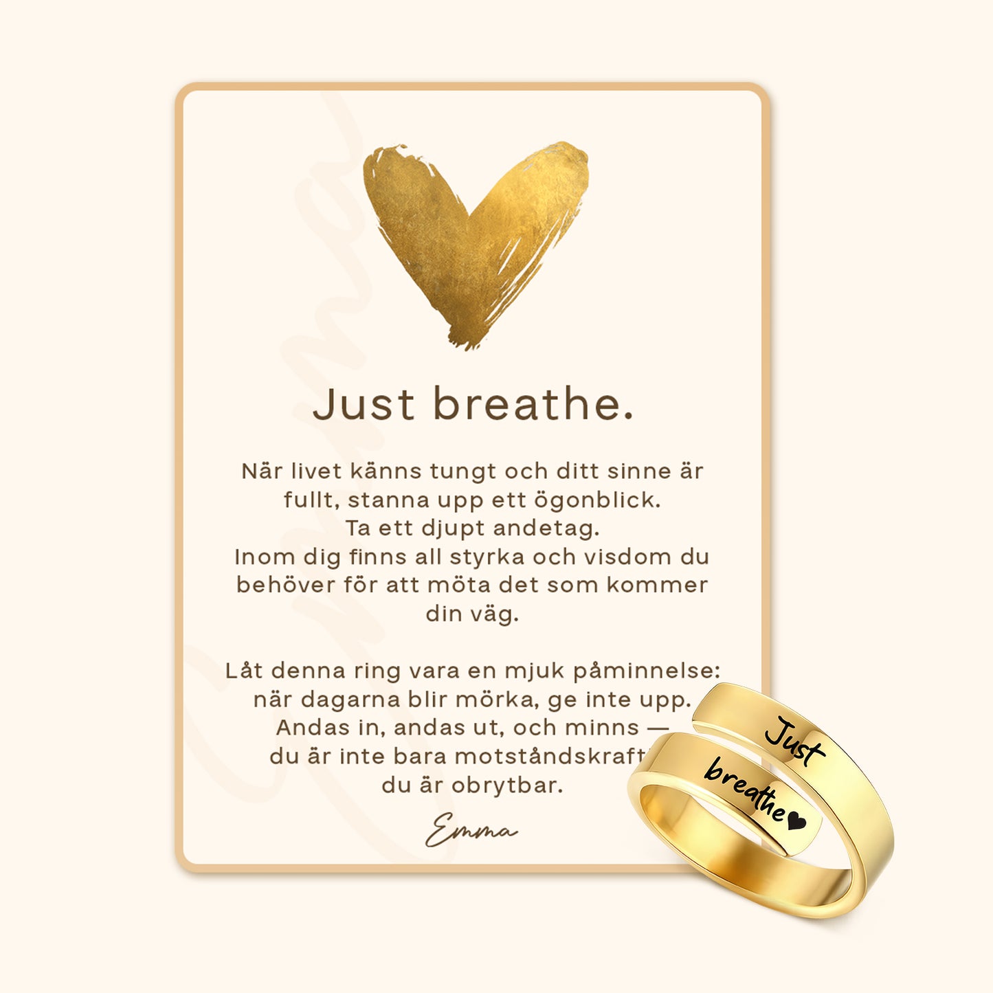 Just Breathe Citat Ring med Meddelandekort