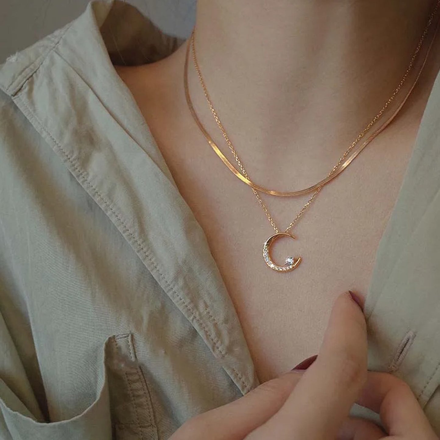 Glittrande Måne & Stjärna Halsband