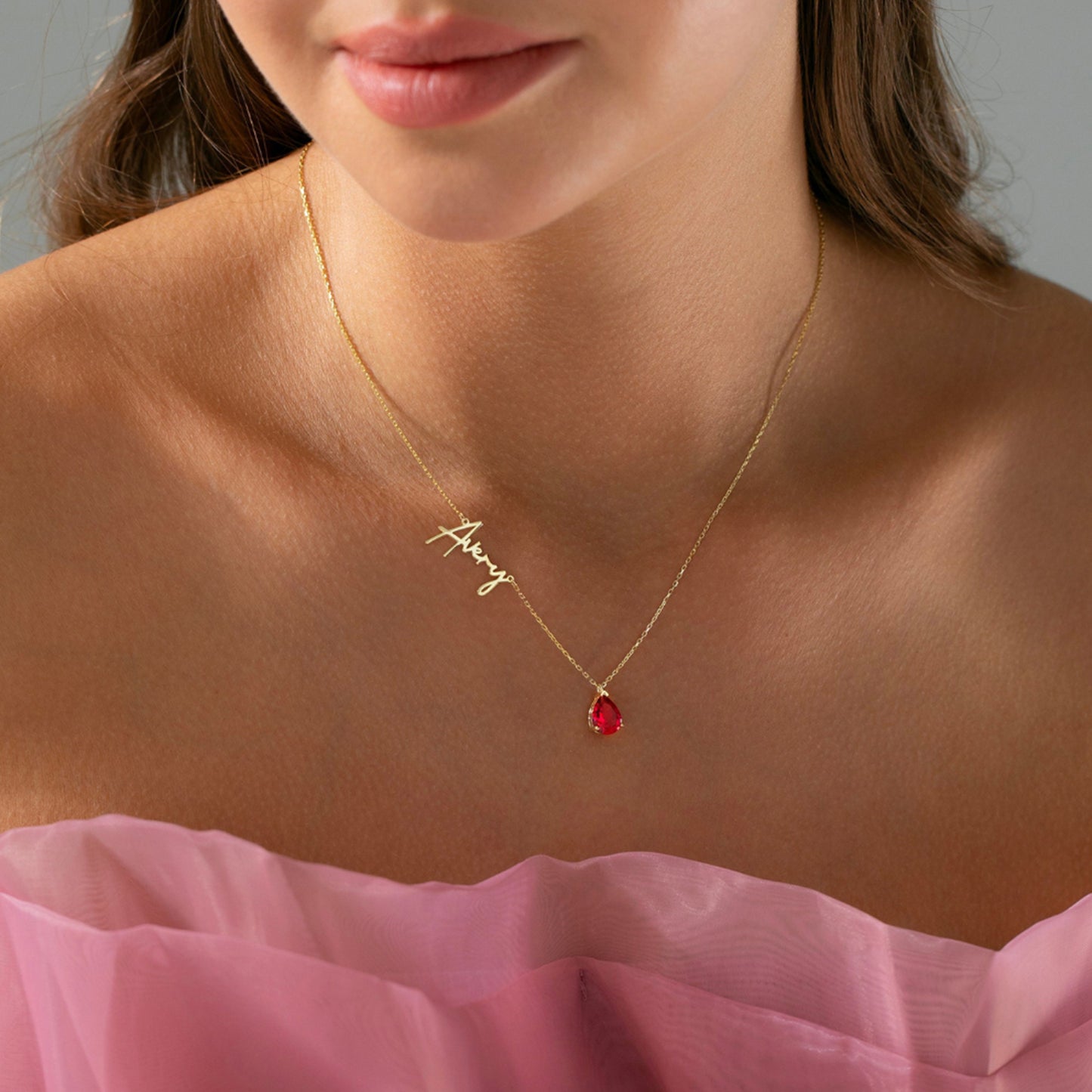 Kalligrafi Namn Födelsesten Halsband