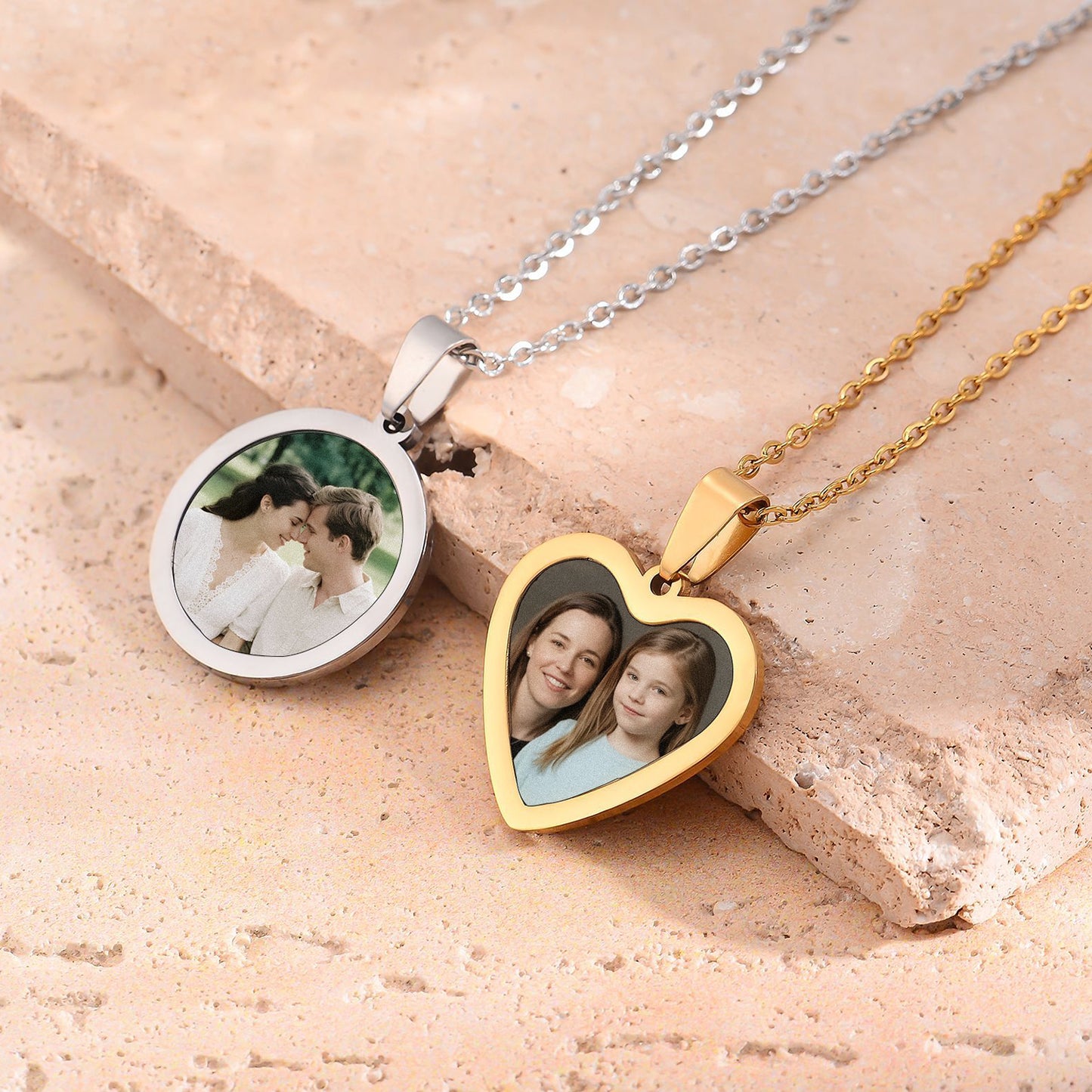 Hjärta & Rund Formad Foto Halsband