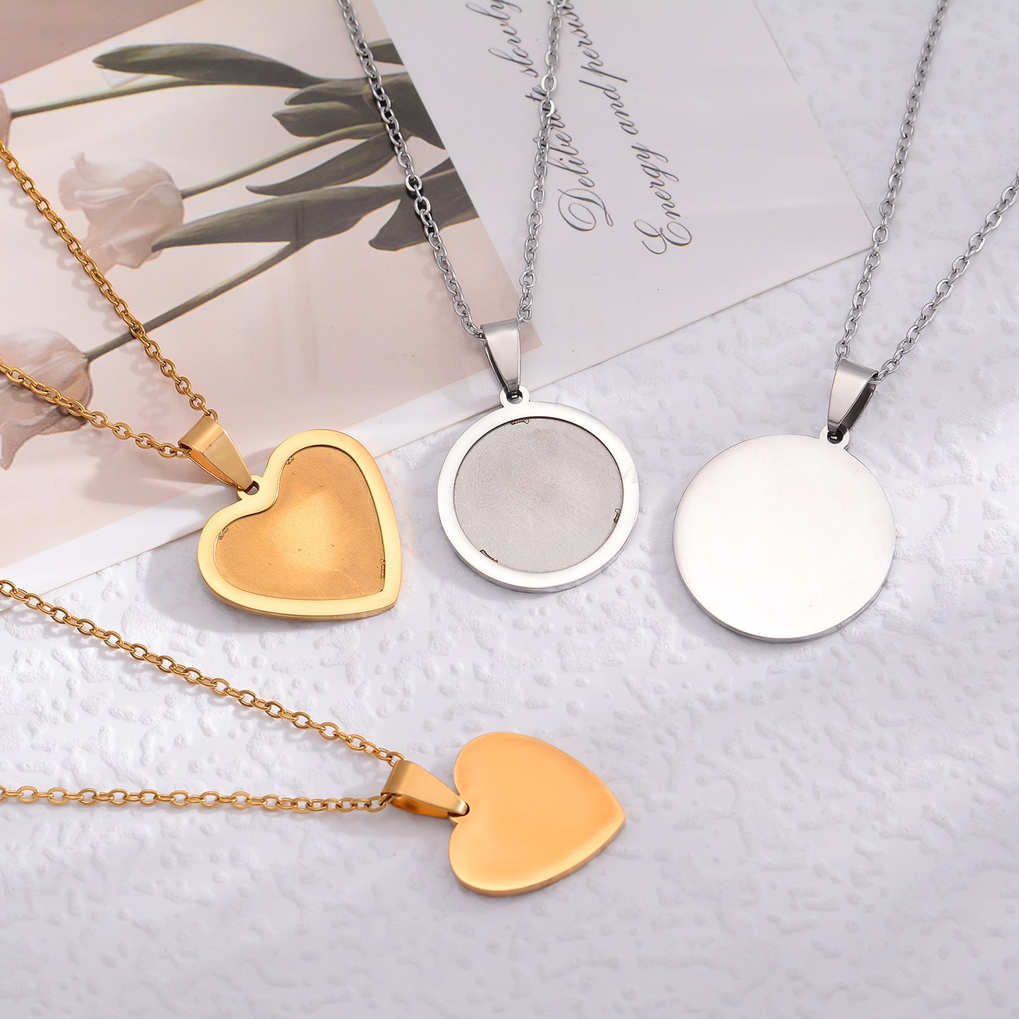 Hjärta & Rund Formad Foto Halsband