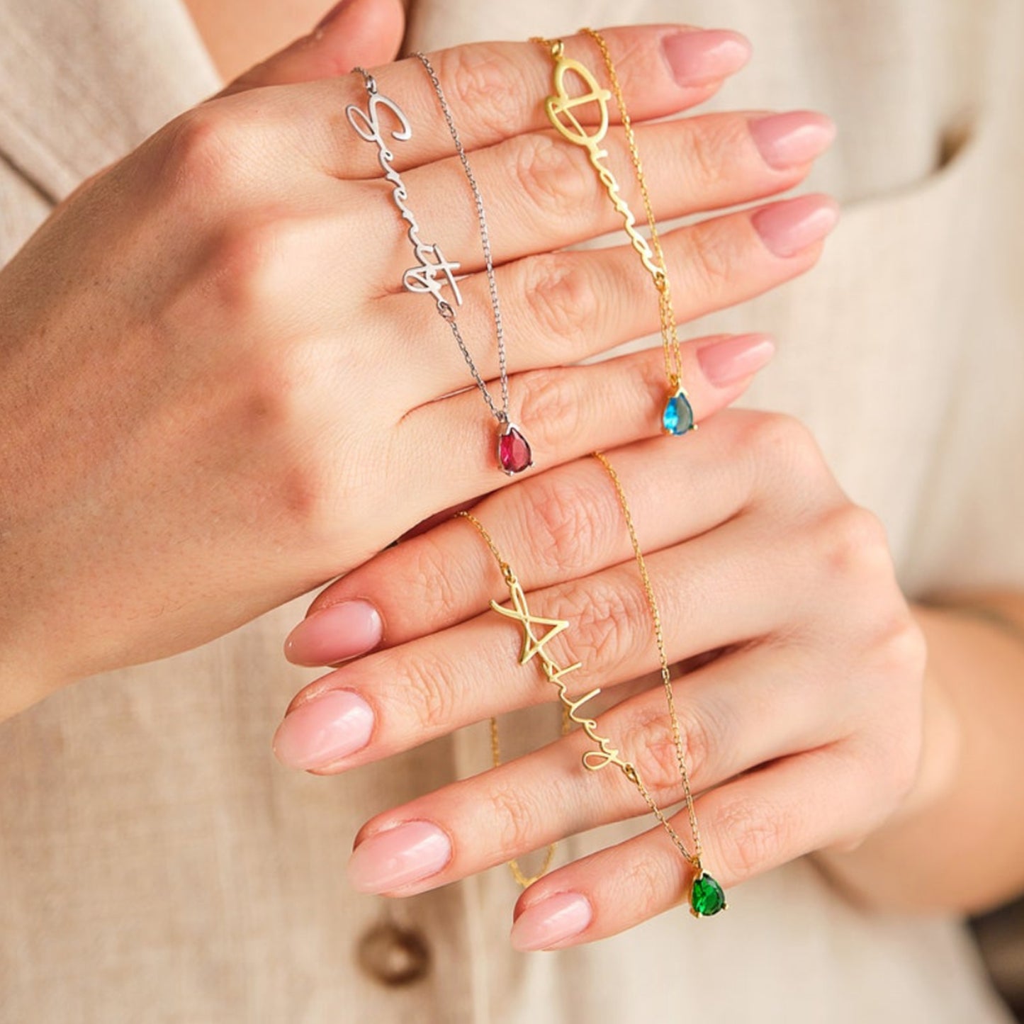 Kalligrafi Namn Födelsesten Halsband