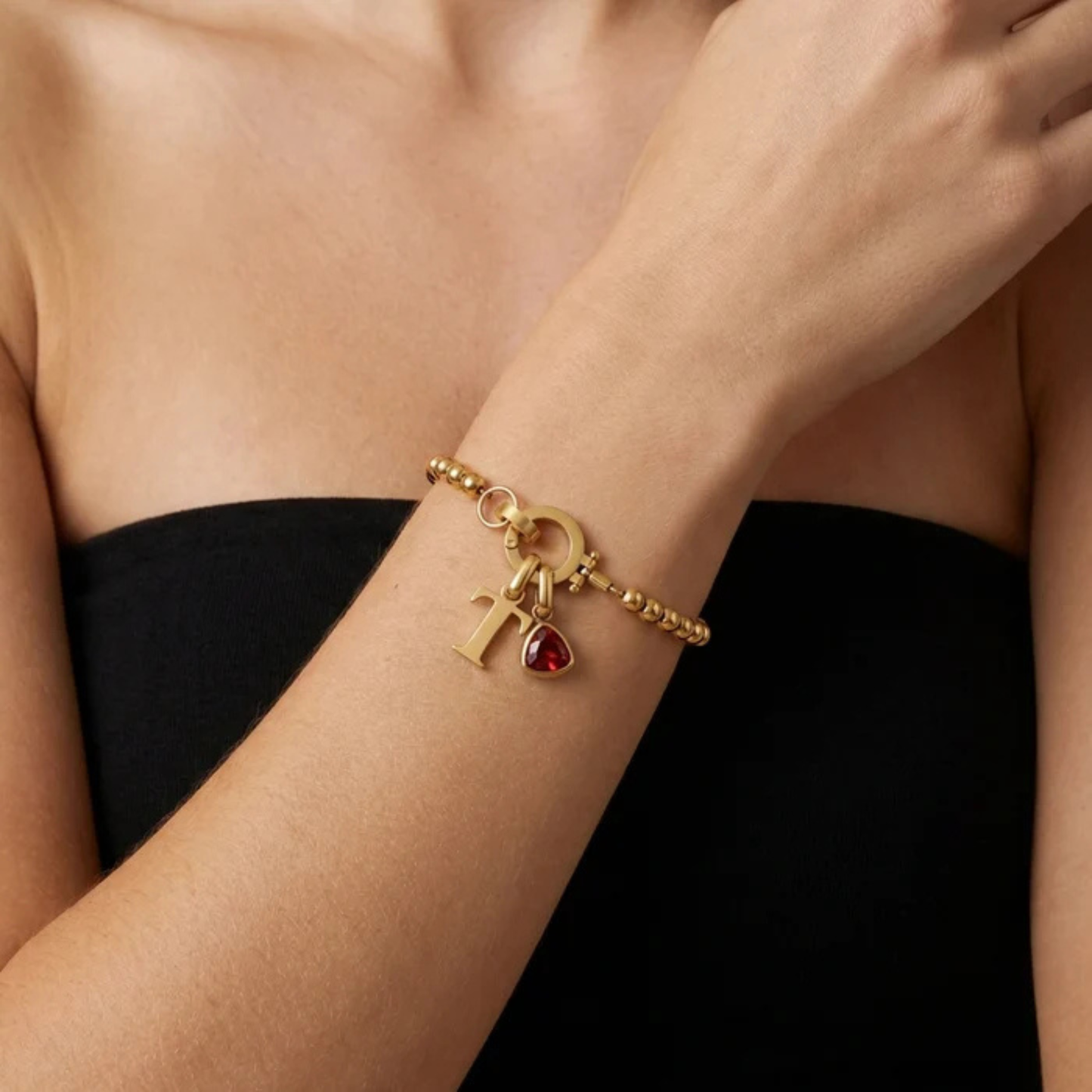 Personligt Initial Födelsesten Pärl Armband