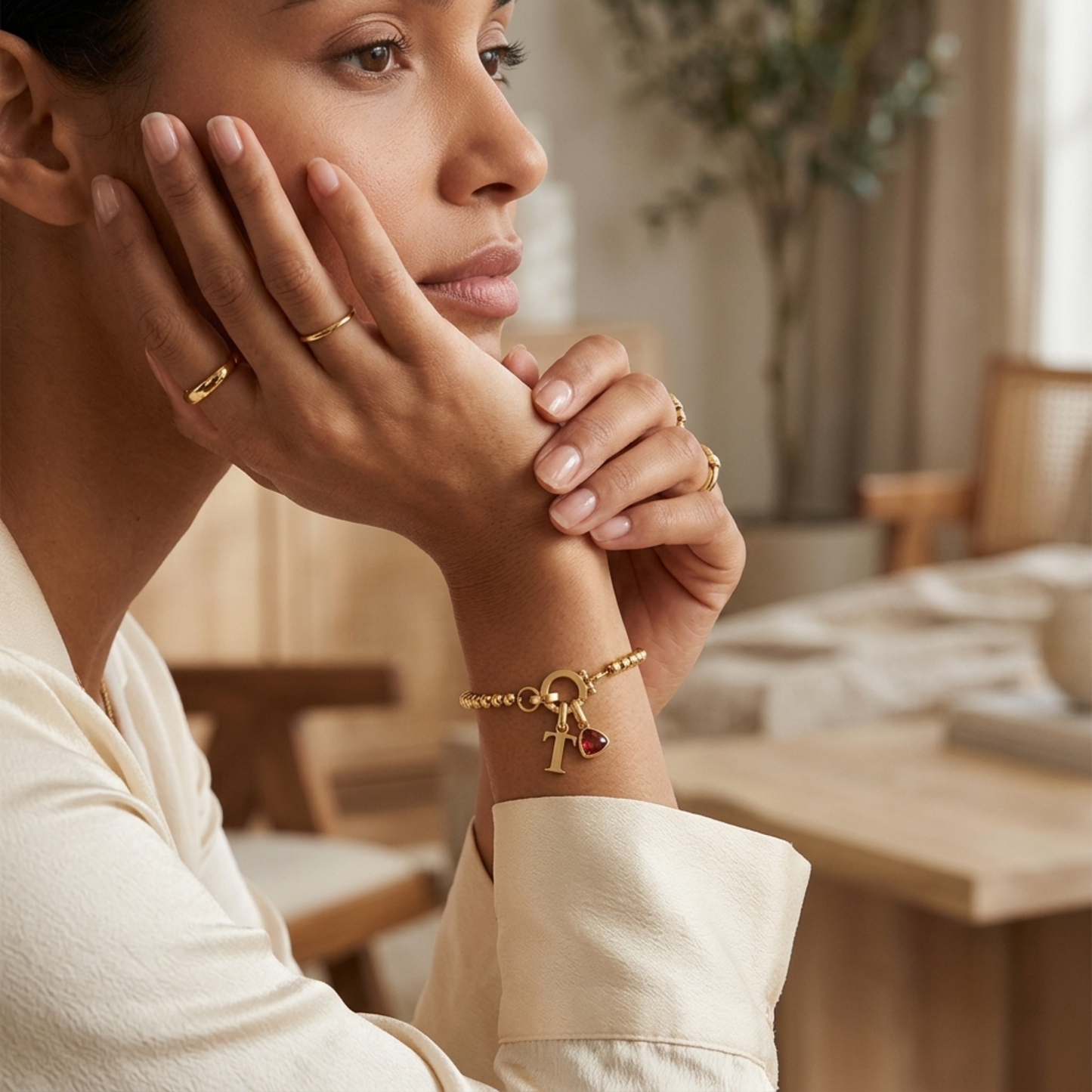 Personligt Initial Födelsesten Pärl Armband