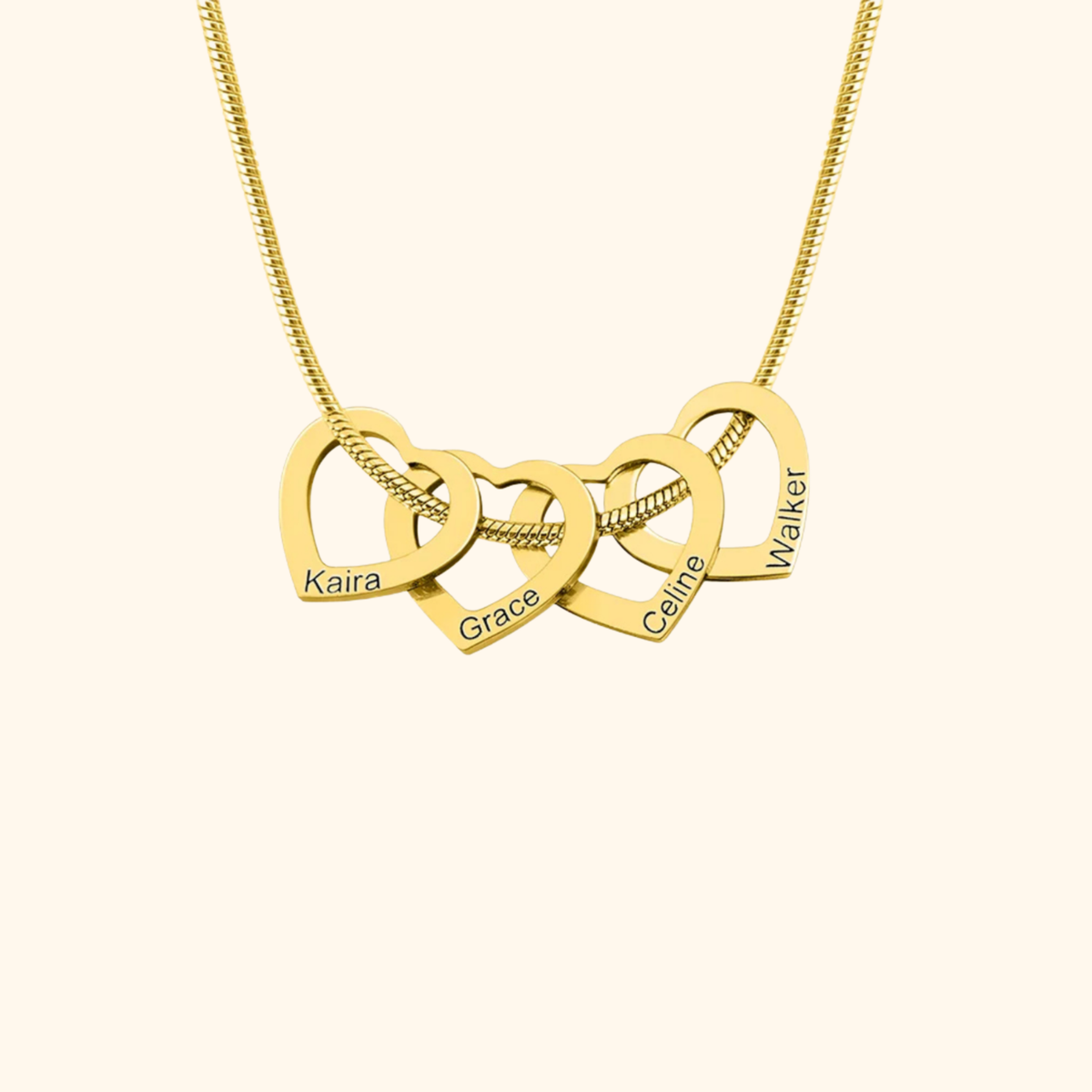 Graverat Familjehjärta Halsband