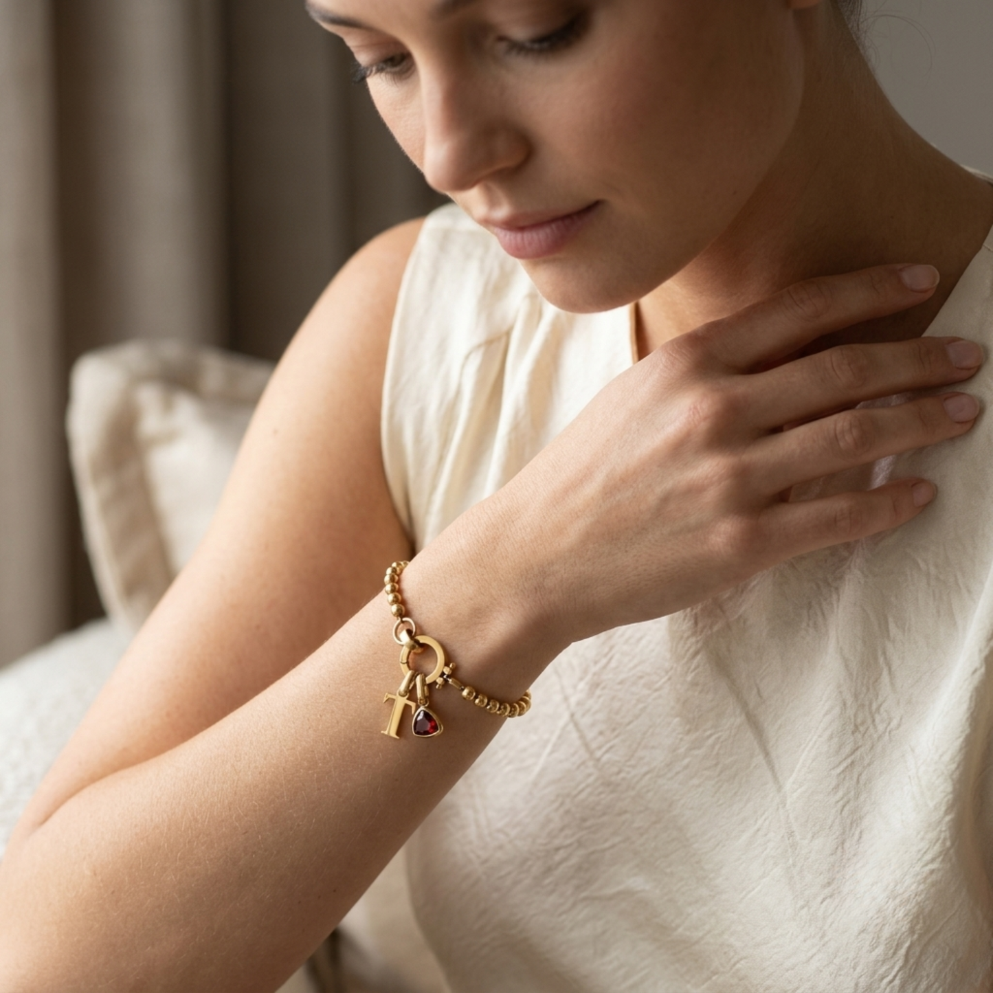 Personligt Initial Födelsesten Pärl Armband
