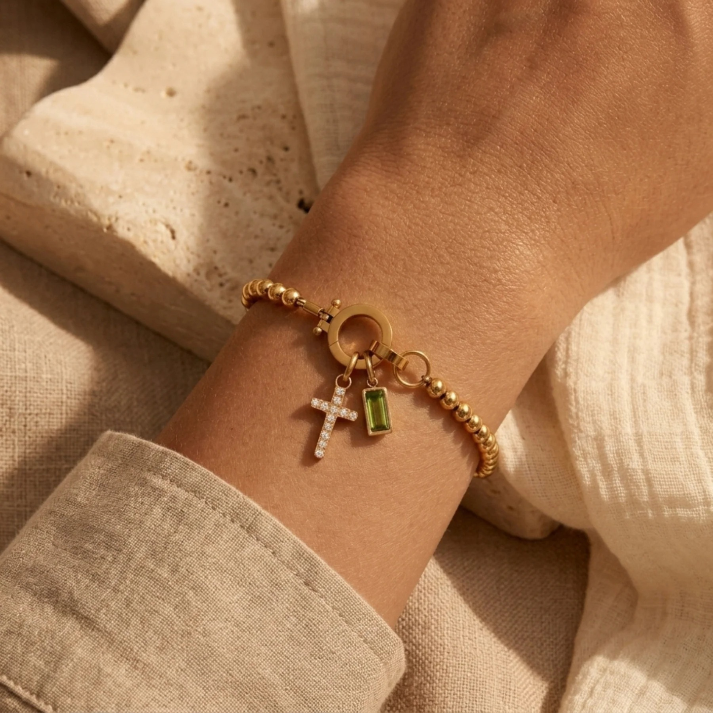 Pärl Födelsesten Korsberlock Armband