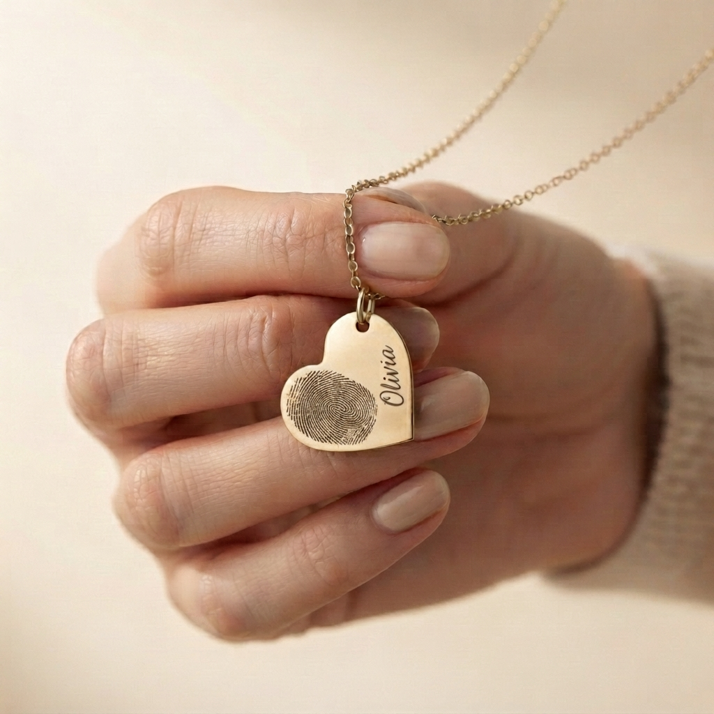 Personligt Hjärt Fingeravtrycks Halsband