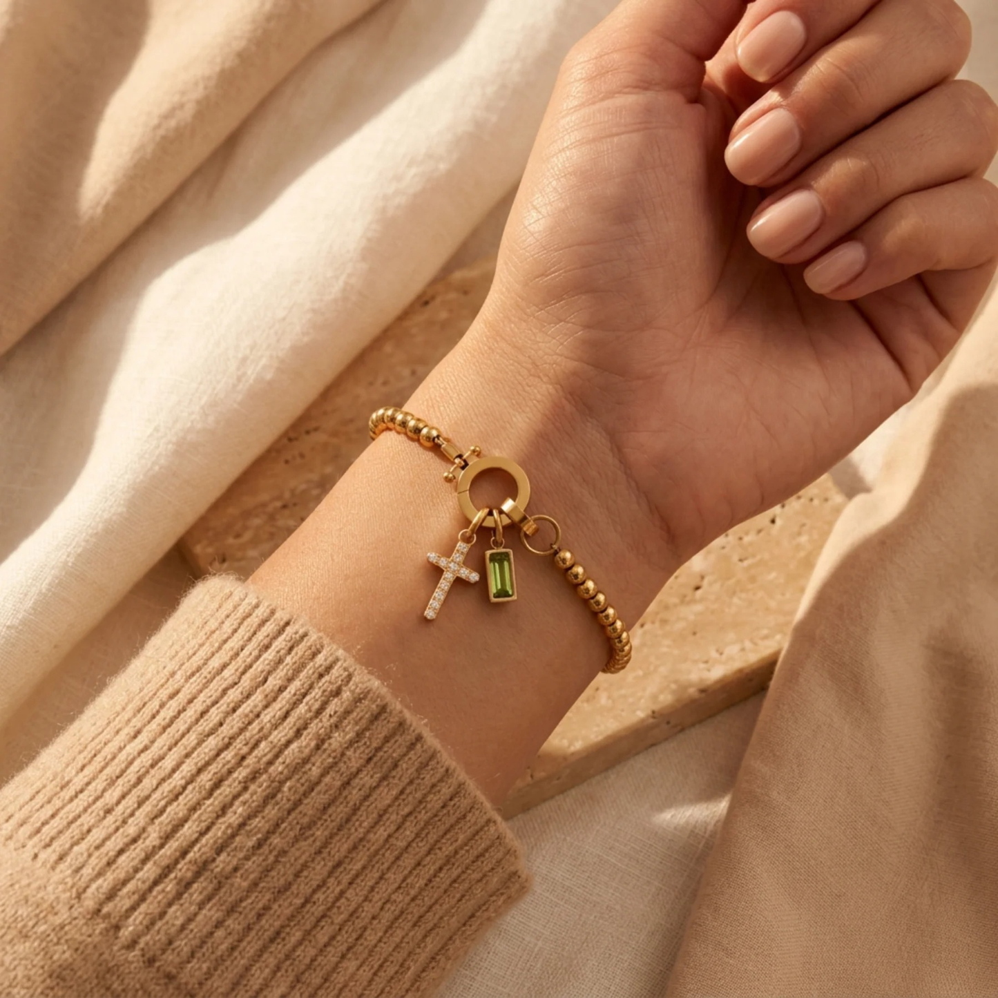 Pärl Födelsesten Korsberlock Armband