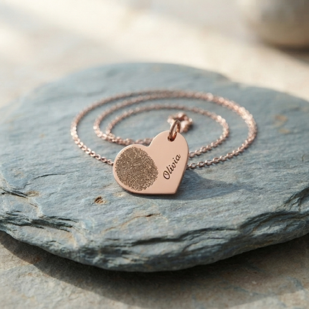 Personligt Hjärt Fingeravtrycks Halsband