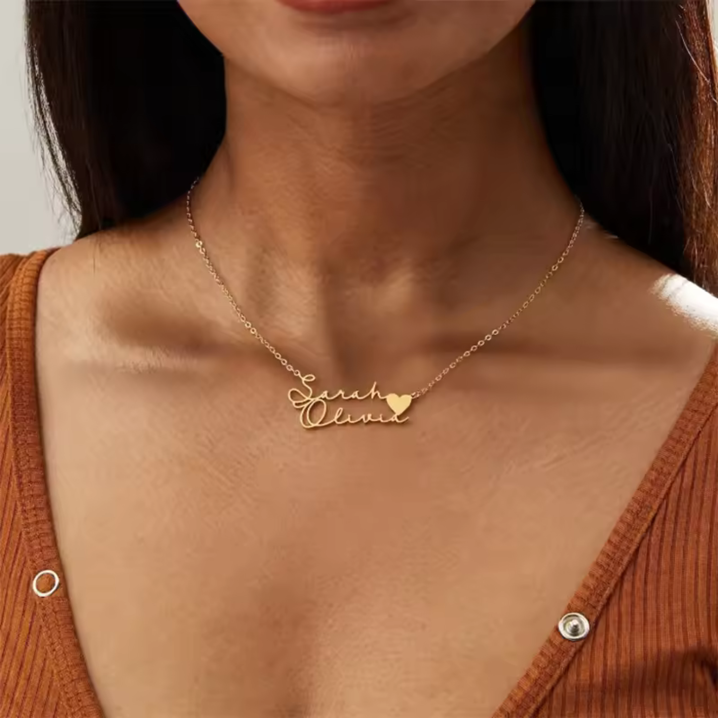Personligt Två Namn Hjärt Halsband
