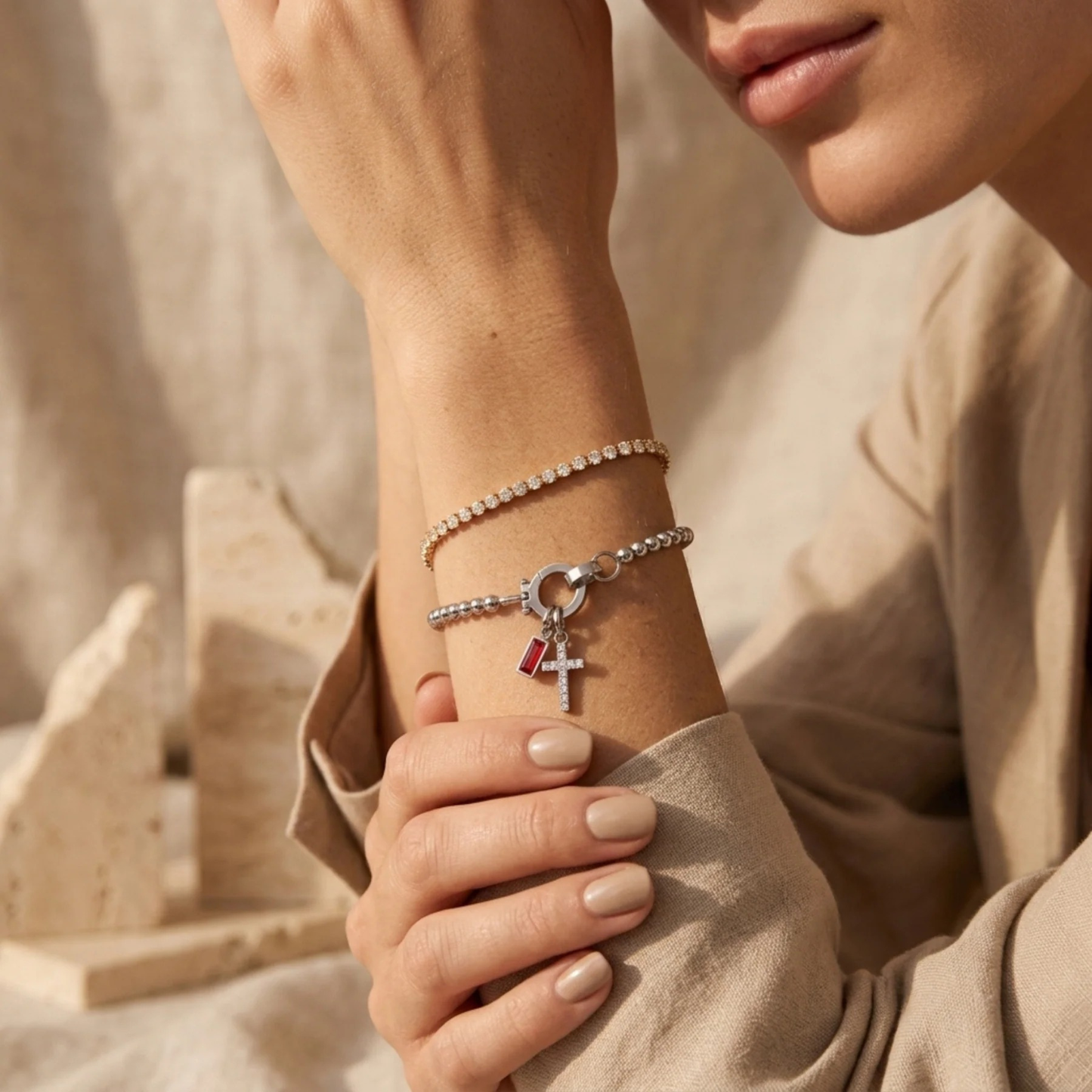 Pärl Födelsesten Korsberlock Armband