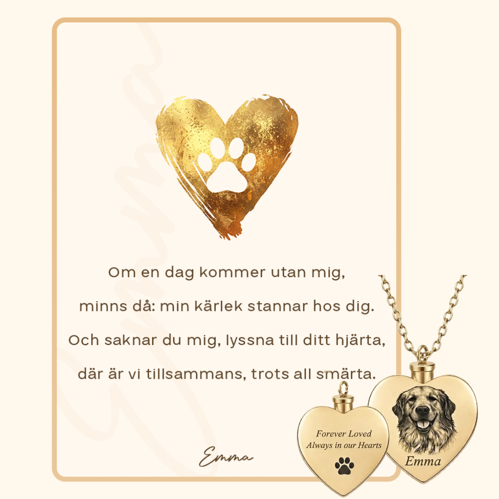 Personligt urnhalsband med graverat husdjursporträtt