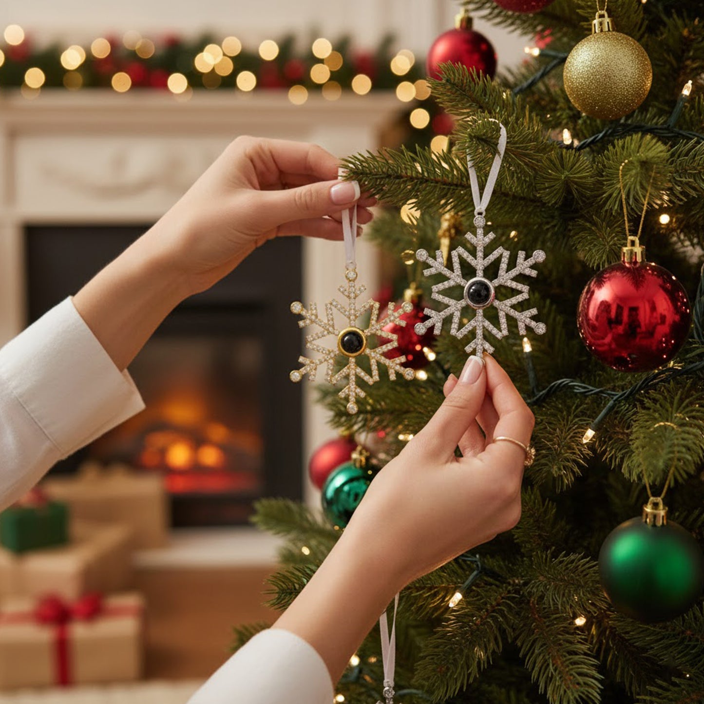 Snöflinga Minnes Foto Julegranshänge