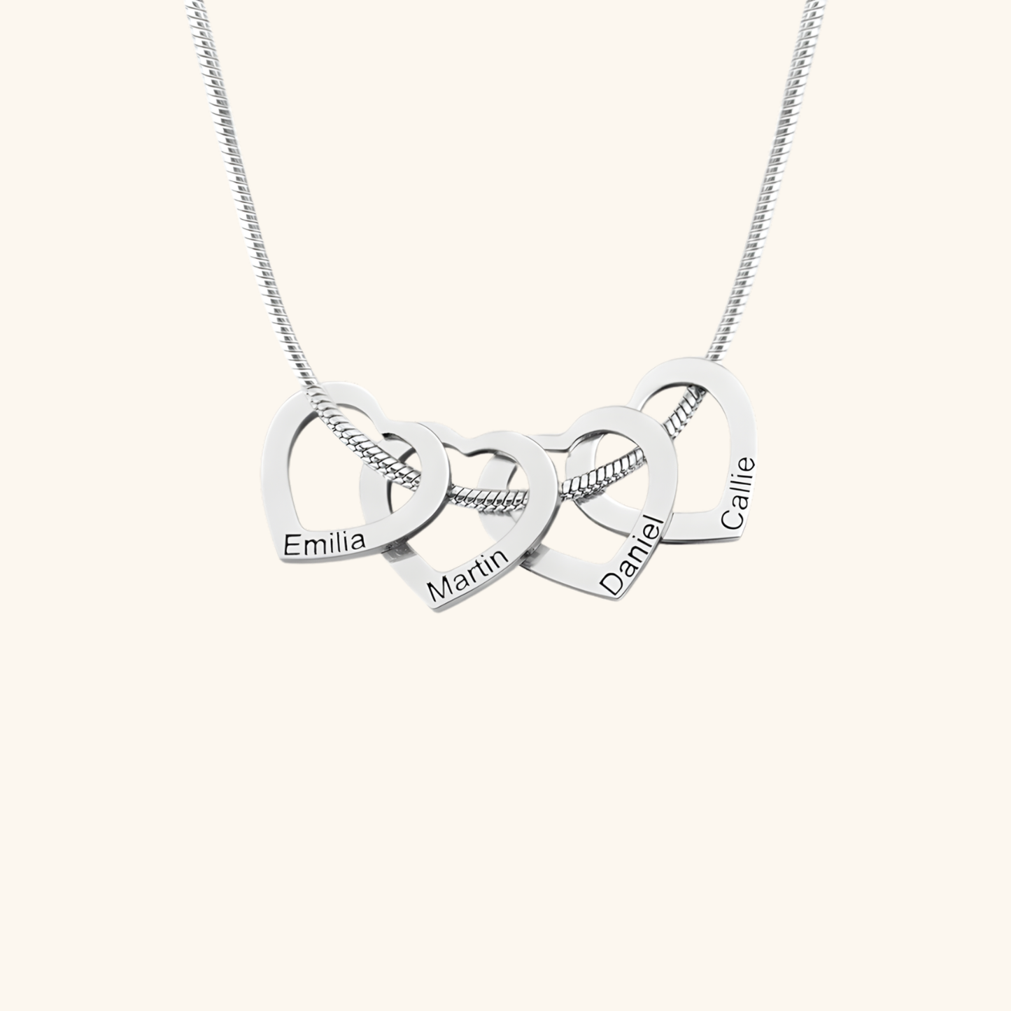Graverat Familjehjärta Halsband