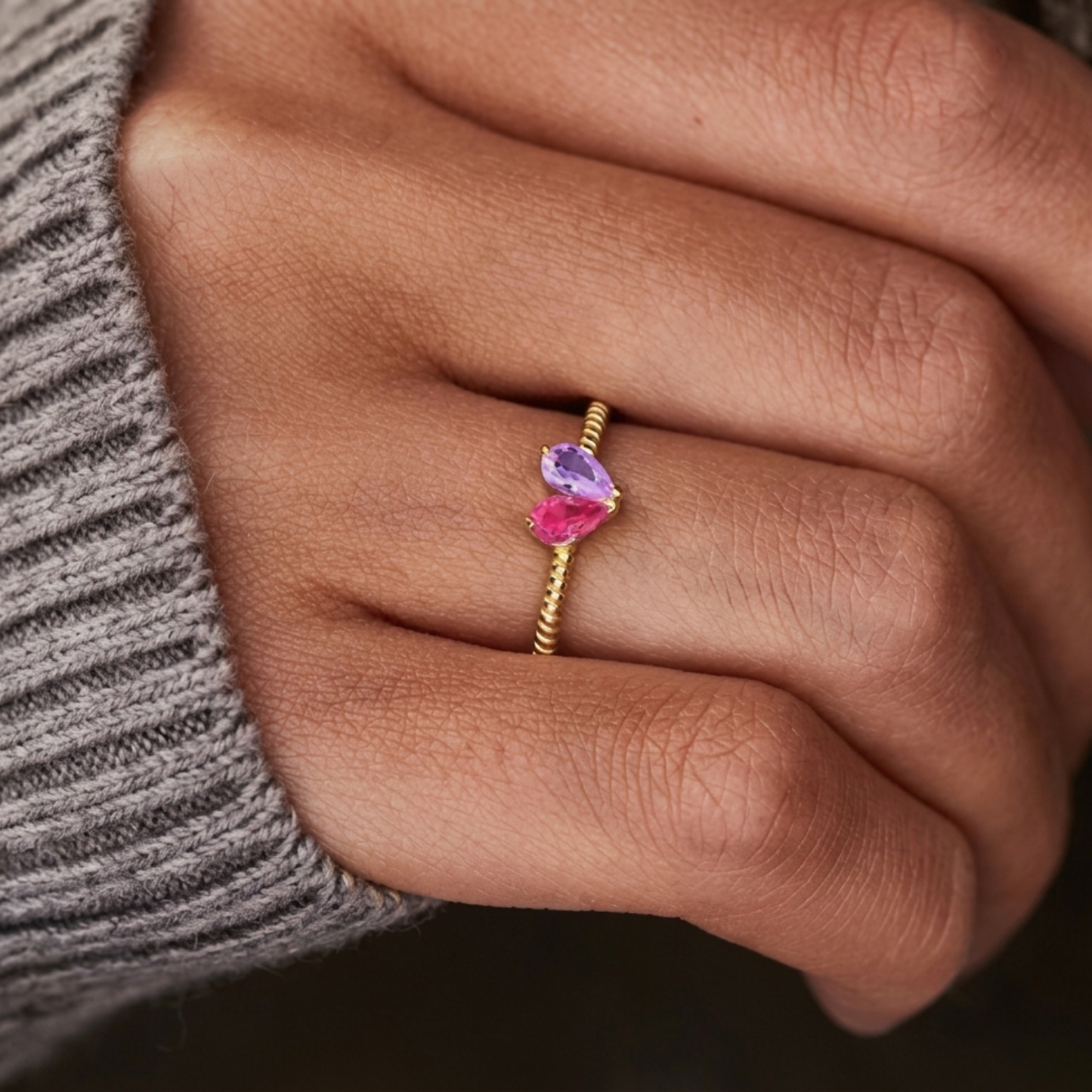 Personlig Hjärtformad Födelsestens Ring